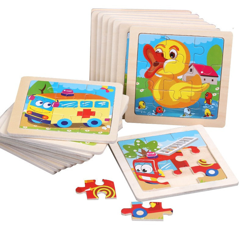 9-Piece Wooden Puzzle Set – Animal & Transportation Early Learning Cognitive Boards