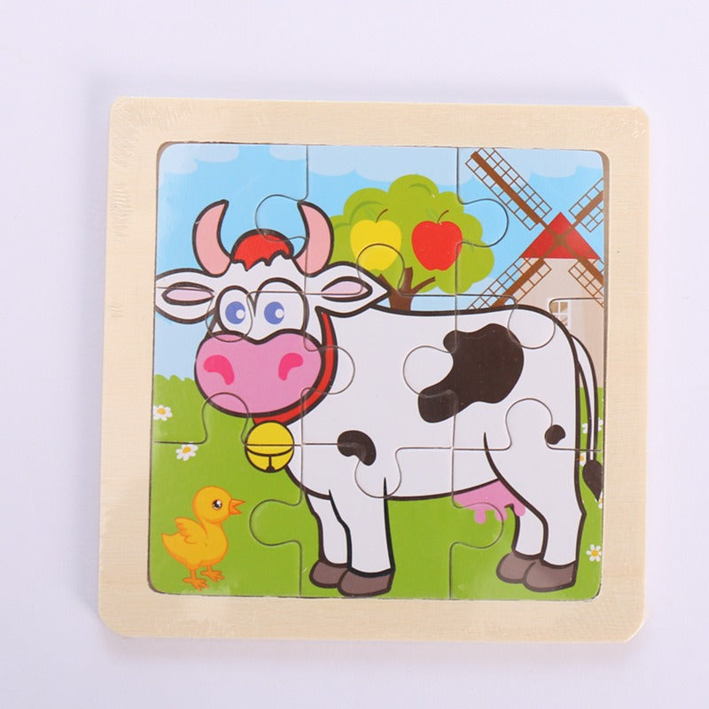9-Piece Wooden Puzzle Set – Animal & Transportation Early Learning Cognitive Boards