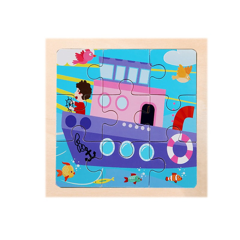 9-Piece Wooden Puzzle Set – Animal & Transportation Early Learning Cognitive Boards