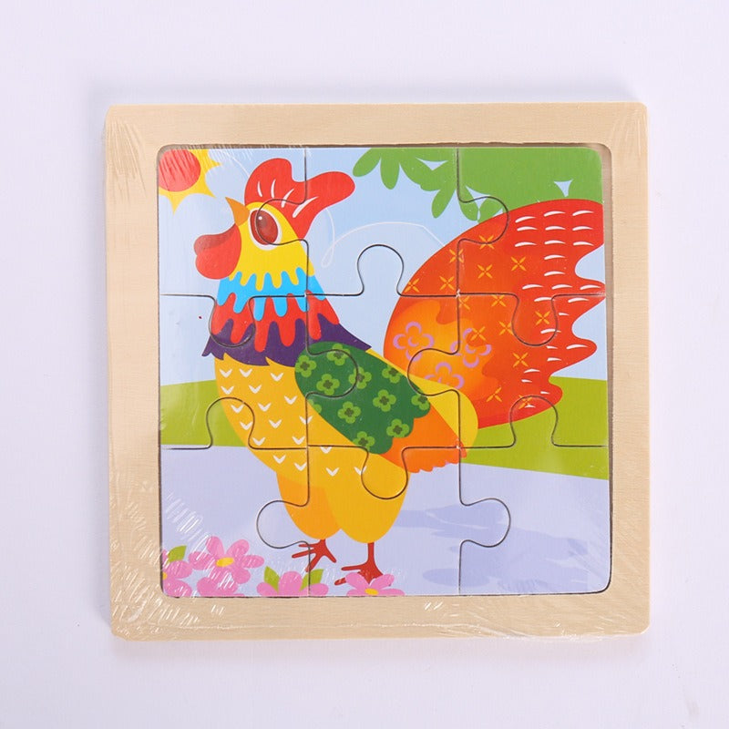 9-Piece Wooden Puzzle Set – Animal & Transportation Early Learning Cognitive Boards