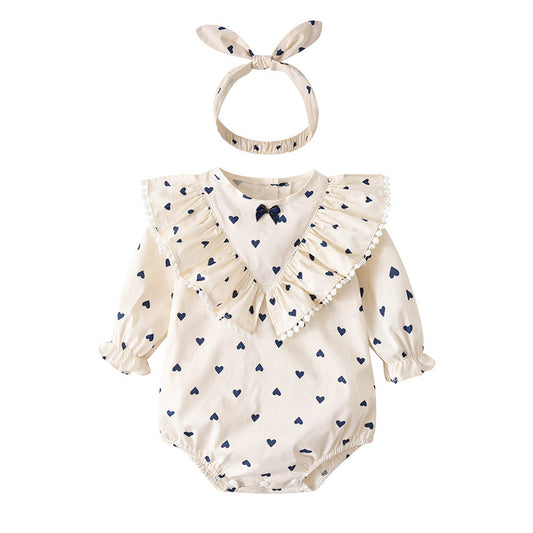Ruffled Cotton Baby Girl Onesie & head band - Cozy Outfit for Newborns & Infants with Love Heart Prints
