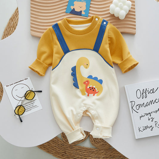 Dinosaur Print Long-Sleeved Baby Boy Romper For Spring/Autumn