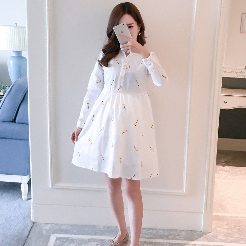 Striped Maternity Shirt Dress – Long Sleeve Casual Nursing