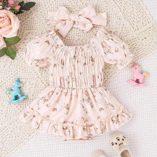 Floral Baby Girl Romper –  Infant jumpsuit with decorative Skirt