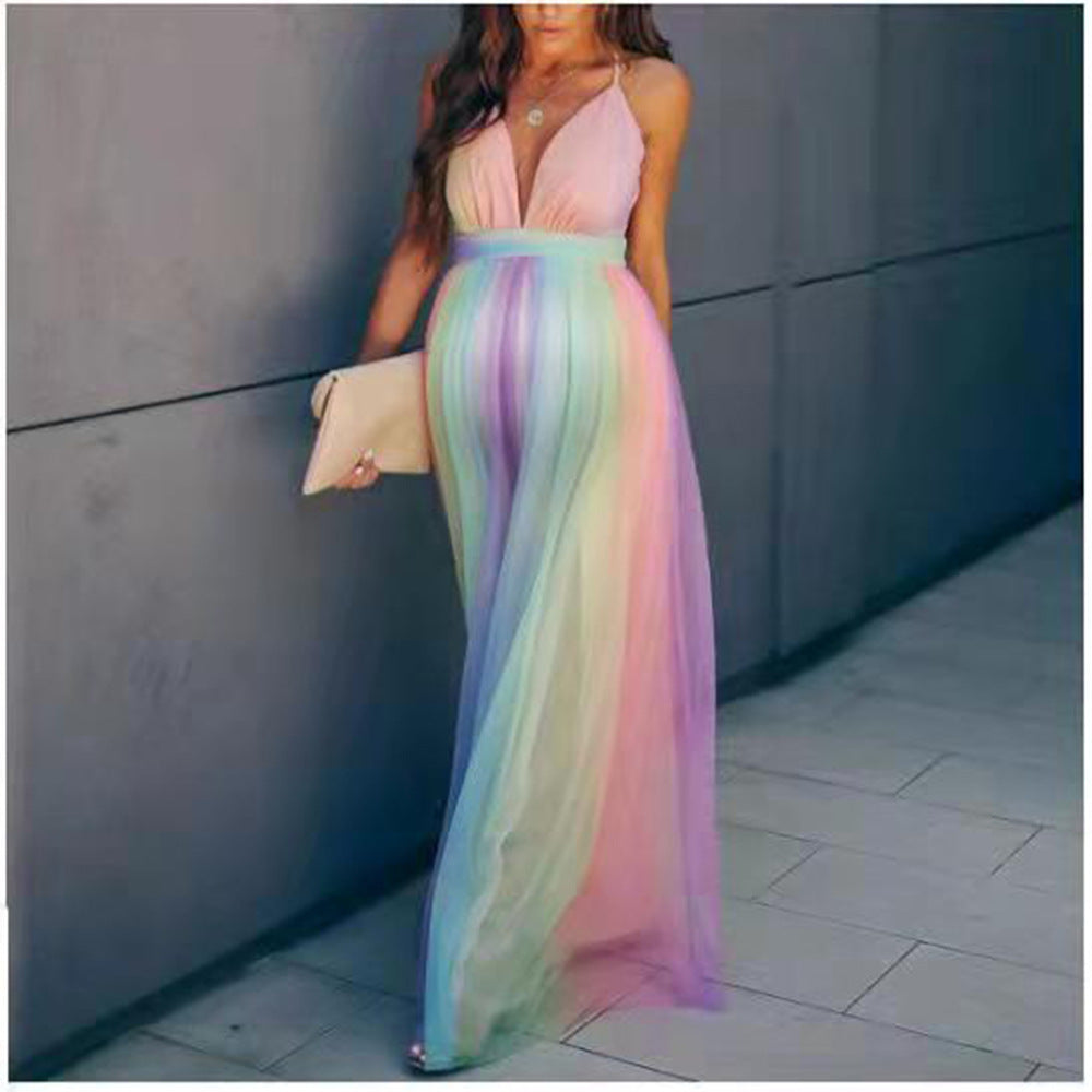 Japanese Style Maternity Photo Dress – Mesh Splicing Short Sleeve Gown
