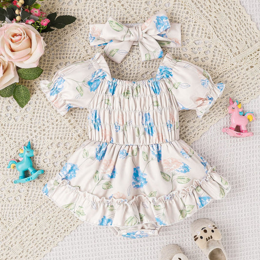 Floral Baby Girl Romper –  Infant jumpsuit with decorative Skirt