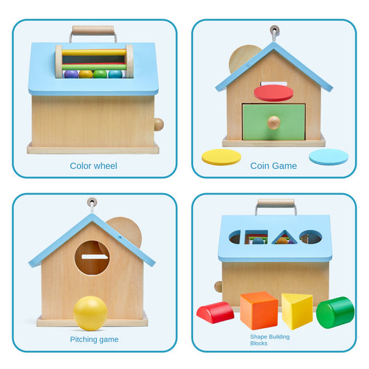 Montessori Wooden Busy House – Shape Matching Puzzle Box for Ages 0–3