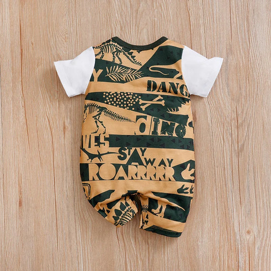 Baby Romper With Dinosaur Prints– Short Sleeve Summer Jumpsuit 0-18 Months