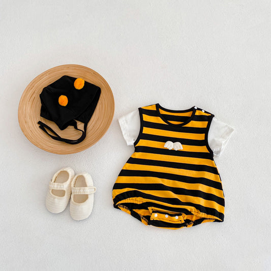 Striped Baby Girl Onesie with Cute Little Wings & Hat - Cute Bee Costume