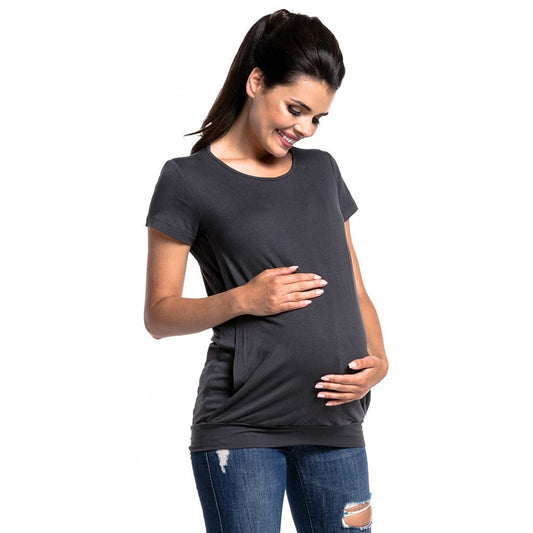 Maternity Fashion Breastfeeding T-Shirt – Round Neck Short Sleeve Top