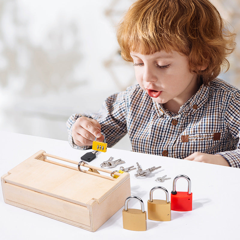 Montessori Wooden Lock Box – Early Childhood Key Unlocking Toy