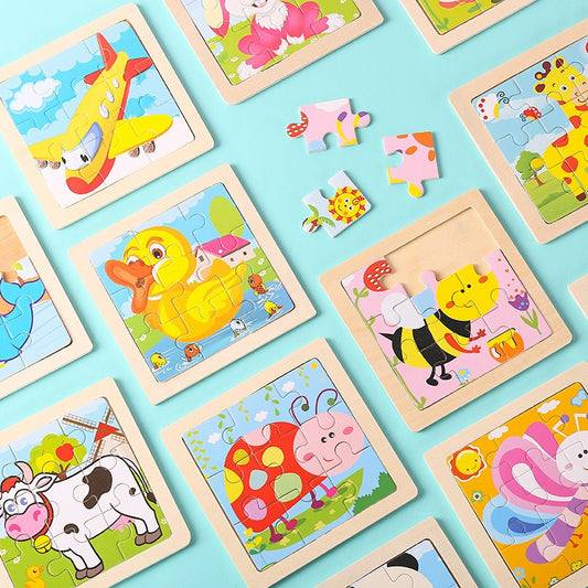 9-Piece Wooden Puzzle Set – Animal & Transportation Early Learning Cognitive Boards