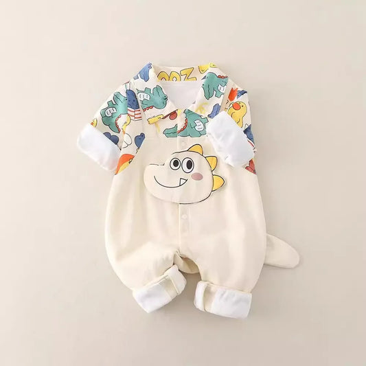 Long Sleeved Cotton Doodle Baby Boy Romper Jumpsuit with Cute Dinosaur 0–18 Months