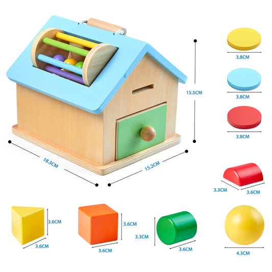 Montessori Wooden Busy House – Shape Matching Puzzle Box for Ages 0–3