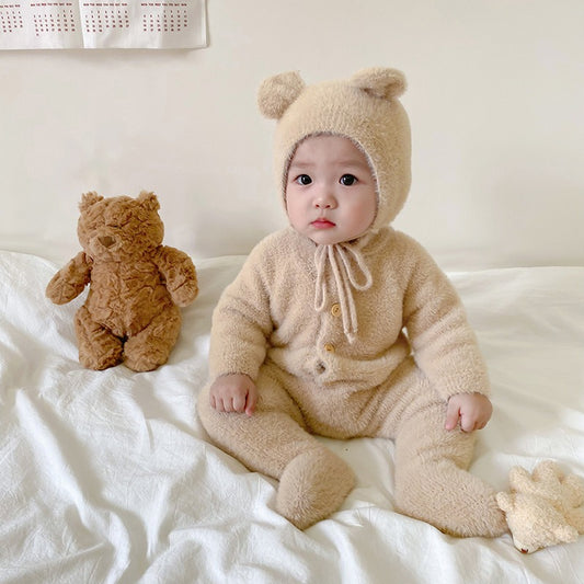 Mink Wool Baby Romper – Cute Bear Creeper for Boys & Girls