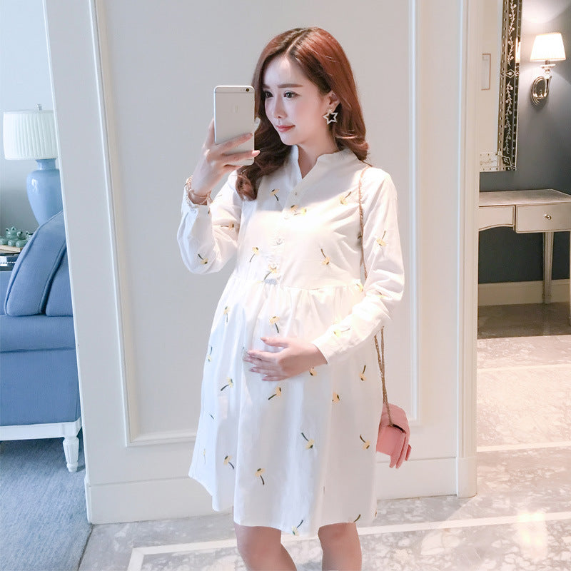 Striped Maternity Shirt Dress – Long Sleeve Casual Nursing