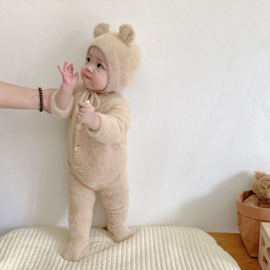 Mink Wool Baby Romper – Cute Bear Creeper for Boys & Girls