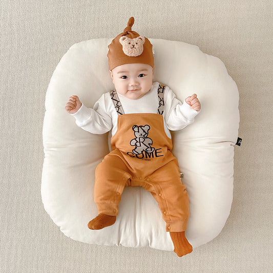 Two-Piece Style Long Sleeve Baby Boy Romper with Bear Print