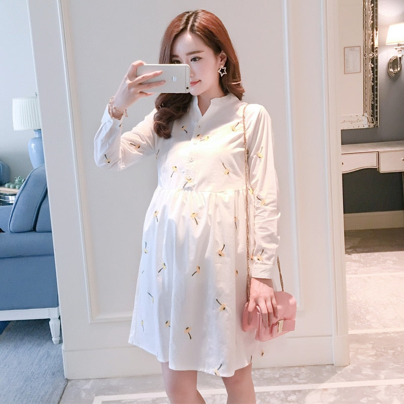 Striped Maternity Shirt Dress – Long Sleeve Casual Nursing