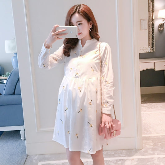Striped Maternity Shirt Dress – Long Sleeve Casual Nursing