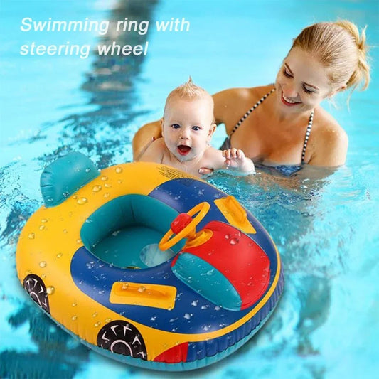 Inflatable Baby Swim Ring – Car-Style Toddler Float with Steering Wheel Seat