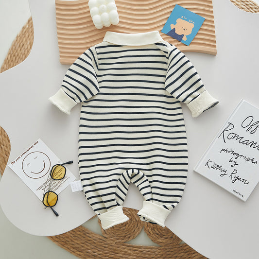 Striped Long Sleeved Sprint/Autumn Baby Boy Romper With Cute Bear Prints