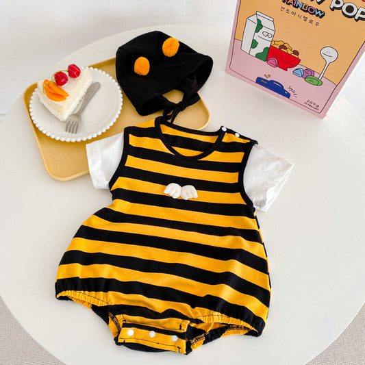 Striped Baby Girl Onesie with Cute Little Wings & Hat - Cute Bee Costume