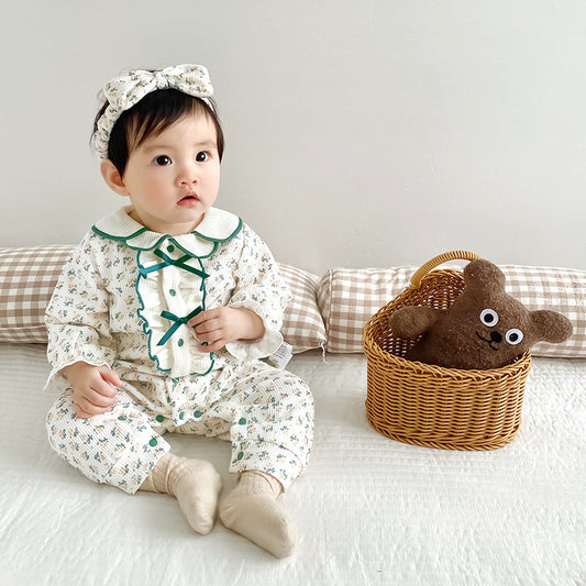 Floral Baby Girl Romper With Head Band For 0 to 12 months