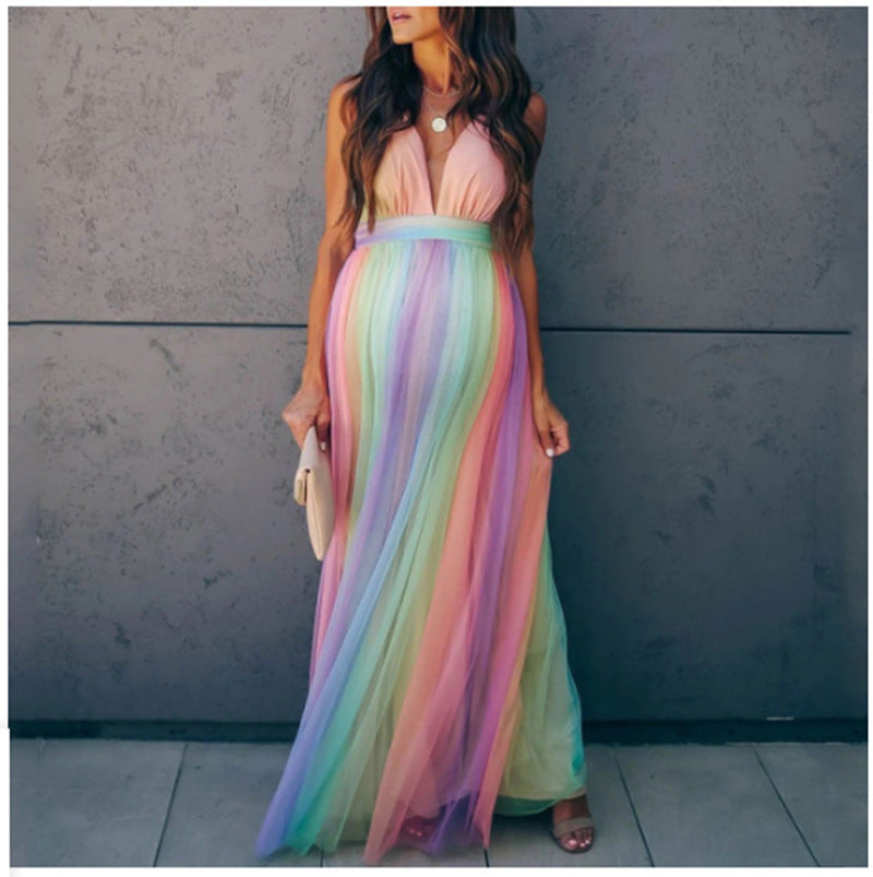 Japanese Style Maternity Photo Dress – Mesh Splicing Short Sleeve Gown