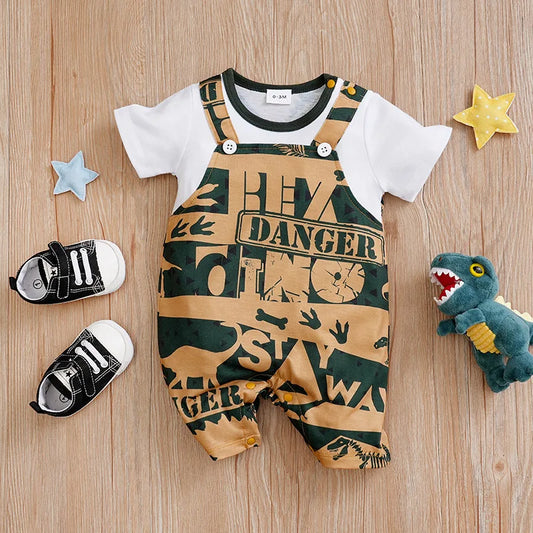 Baby Romper With Dinosaur Prints– Short Sleeve Summer Jumpsuit 0-18 Months