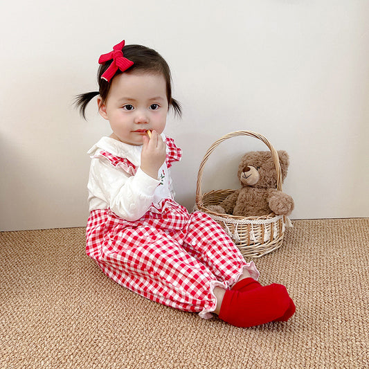 Chequered Lace Collar Baby Girl Romper