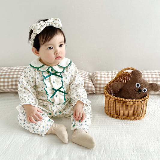 Floral Baby Girl Romper With Head Band For 0 to 12 months
