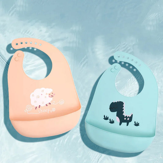 Silicone Adjustable Waterproof Dinosaur Baby Bib – Feeding Bib for Boys & Girls & Girls
